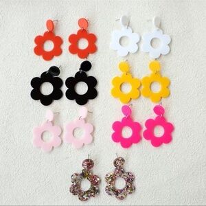 Flower Power Retro 70’s Hollow Flower Acrylic Dangle Earrings